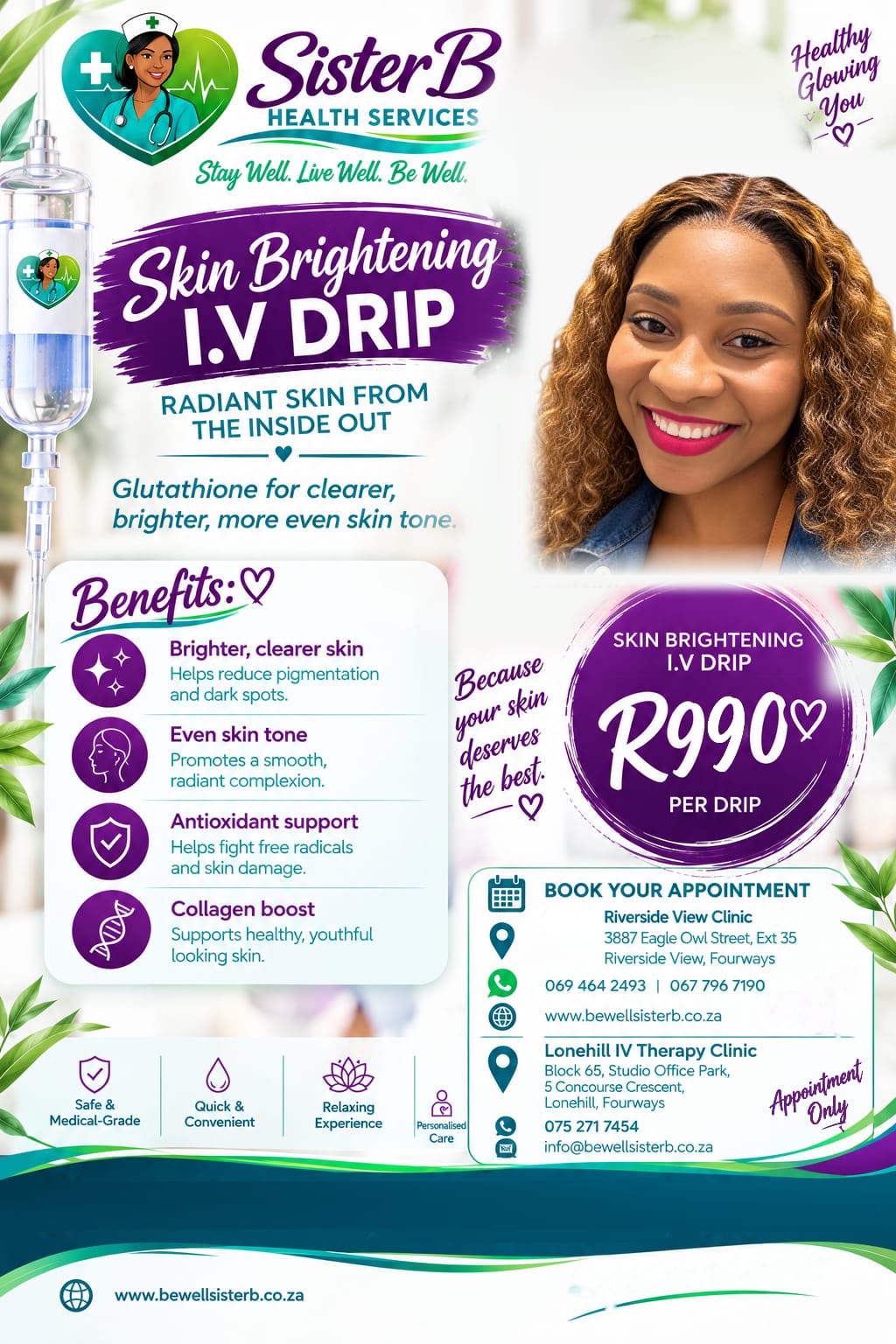 SisterB Health Services Skin Brightening I.V Drip poster