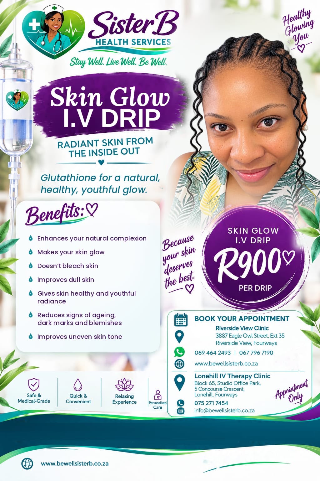 SisterB Health Services Skin Glow I.V Drip poster