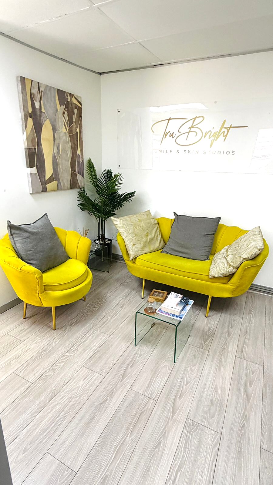 Lonehill waiting lounge with velvet seating, artwork and magazines